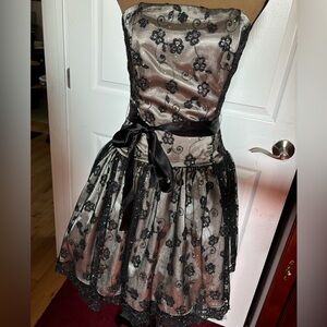 Jessica McClintock Black and Silver Strapless Dress